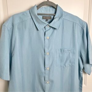 Denver Hayes Button Down Short Sleeve Pocket Shirt-Blue-Men Size Large